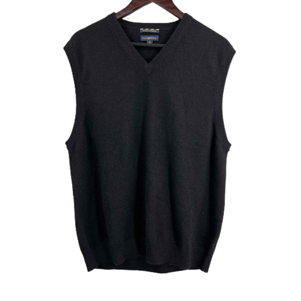 Club Room Sweater Vest‎ Black Estate Cashmere V-Neck Luxurious Mens Large